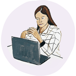 Illustration of woman at computer