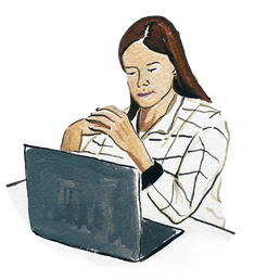 Illustration of woman at computer
