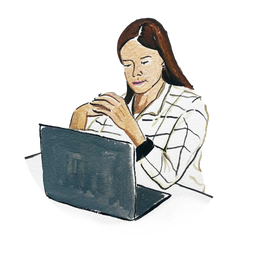 Illustration of woman looking at laptop